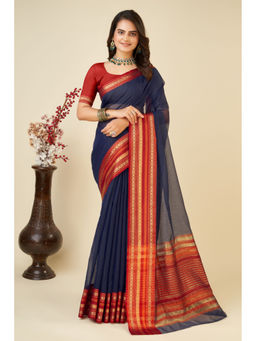 Mysilklove - Whale Blue Woven Manipuri Silk Saree with Unstitched Blouse