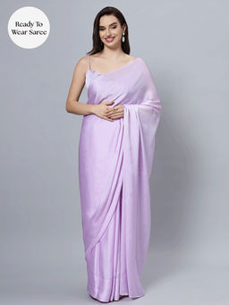 ONE MINUTE SAREE - Lorraine Light Lavender Satin Pre-Draped Saree with Unstitched Blouse