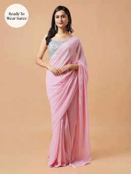 ONE MINUTE SAREE - Shayla Dusty Pink Pre-Draped Saree with Unstitched Blouse