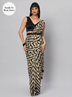 ONE MINUTE SAREE - Maya Multicolor Zigzag Pre-Draped Saree with Unstitched Blouse & Belt