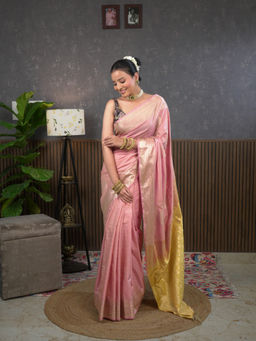 Ushvii - Varnika Pink Soft Semi Silk Saree with Unstitched Blouse