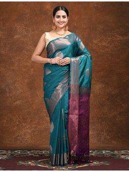 Ushvii - Varnika Emerald Soft Semi Silk Saree with Unstitched Blouse