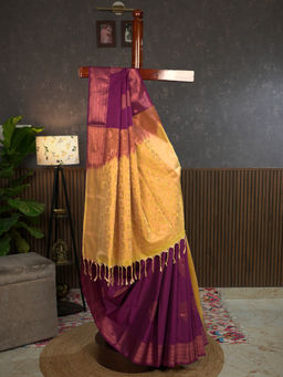 Ushvii - Varnika Purple Soft Semi Silk Saree with Unstitched Blouse
