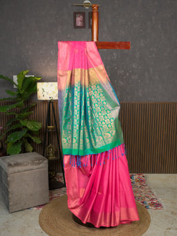 Ushvii - Varnika Pink Soft Semi Silk Saree with Unstitched Blouse