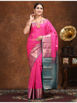 Ushvii - Dravya Pink Soft Semi Silk Saree with Unstitched Blouse
