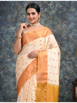 Ushvii - Moksha Cream Soft Semi Silk Saree with Unstitched Blouse