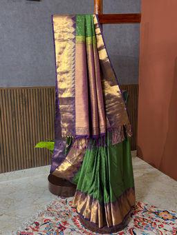 Ushvii - Amruta Green Soft Semi Silk Saree with Unstitched Blouse