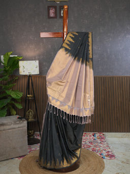 Ushvii - Dravya Black Soft Semi Silk Saree with Unstitched Blouse