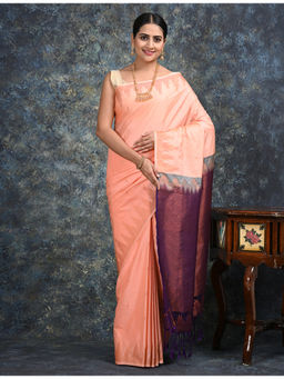 Ushvii - Dravya Peach Soft Semi Silk Saree with Unstitched Blouse