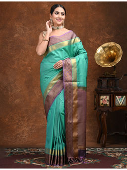 Ushvii - Sampada Green Soft Semi Silk Saree with Unstitched Blouse