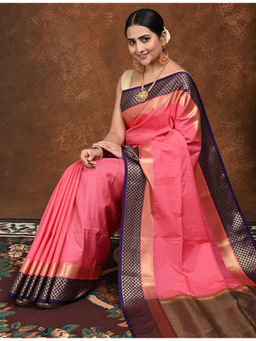 Ushvii - Sampada Pink Soft Semi Silk Saree with Unstitched Blouse