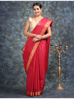 Ushvii - Lalita Maroon Mulberry Silk Saree with Unstitched Blouse