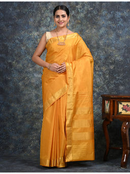Ushvii - Lalita Mustard Mulberry Silk Saree with Unstitched Blouse