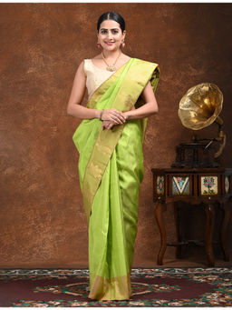 Ushvii - Sarika Green Kanjeevaram Saree With Unstitched Blouse