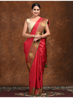 Ushvii - Sarika Red Kanjeevaram Saree With Unstitched Blouse