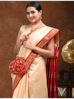 Ushvii - Aarunya Beige Kanjeevaram Saree With Unstitched Blouse