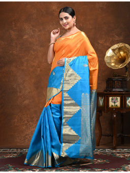 Ushvii - Svarna Blue Kanjeevaram Saree With Unstitched Blouse