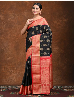 Ushvii - Pratha Black Kanjeevaram Saree With Unstitched Blouse