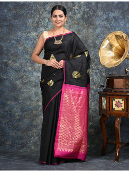 Ushvii - Rajani Black Kanjeevaram Saree With Unstitched Blouse