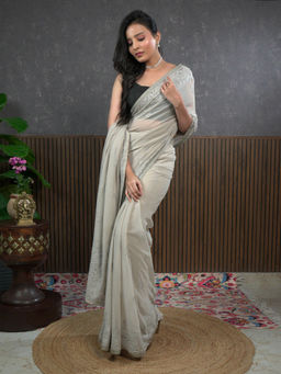 Ushvii - Nazakat Sand Karachi Work Saree With Unstitched Blouse