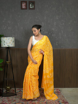 Ushvii - Suti Jaal Yellow Batik Saree With Unstitched Blouse
