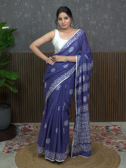 Ushvii - Suti Mudra Indigo Batik Saree With Unstitched Blouse