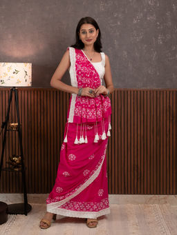 Ushvii - Suti Dil Pink Batik Saree With Unstitched Blouse