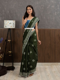 Ushvii - Suti Barfi Henna Batik Saree With Unstitched Blouse