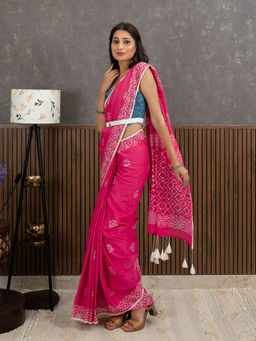 Ushvii - Suti Barfi Pink Batik Saree With Unstitched Blouse