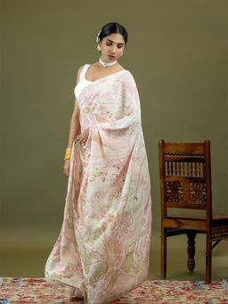 Ushvii - Chhavi Pink Marble Print Saree With Unstitched Blouse
