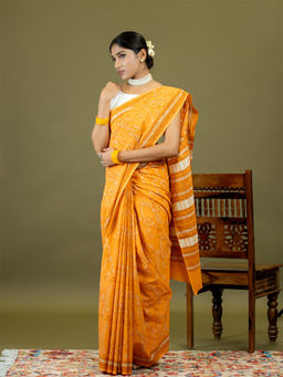 Ushvii - Gulkar Orange Dabu Saree With Unstitched Blouse