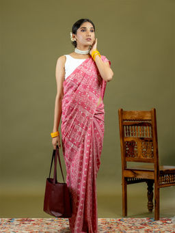 Ushvii - Matsya Pink Dabu Saree With Unstitched Blouse