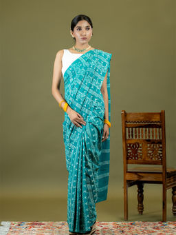 Ushvii - Matsya Turquoise Dabu Saree With Unstitched Blouse