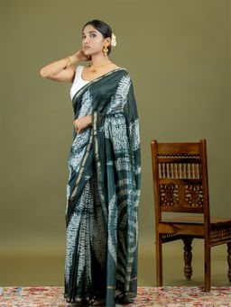 Ushvii - Tarang Black Shibori Saree With Unstitched Blouse
