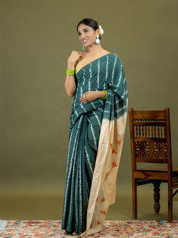 Ushvii - Leela Grey Shibori Saree With Unstitched Blouse