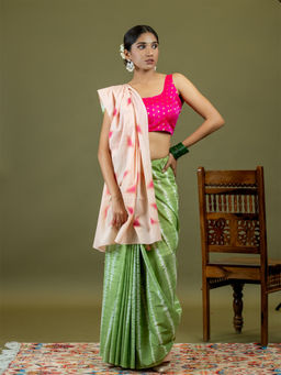 Ushvii - Leela Lime Green Shibori Saree With Unstitched Blouse