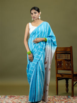 Ushvii - Leela Sky Blue Shibori Saree With Unstitched Blouse