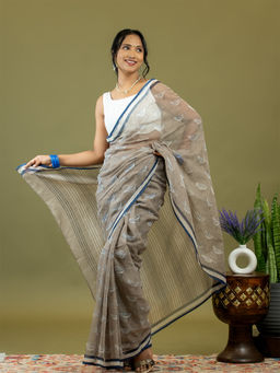 Ushvii - Gauraiya Brown Dabu Saree With Unstitched Blouse