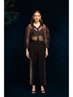 THE SILK LOVE - Statement Lotus Pant In Ash Black Fluidic