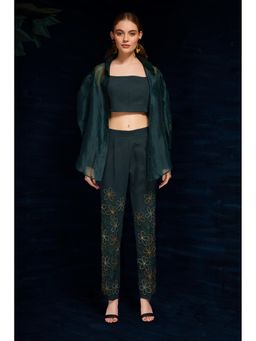 THE SILK LOVE - Charming Flower Web Pants In Midnight Green