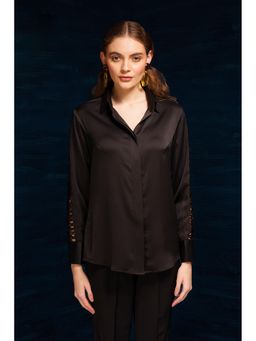 THE SILK LOVE - Aesthetic Waves Satin Crepe Shirt In Black