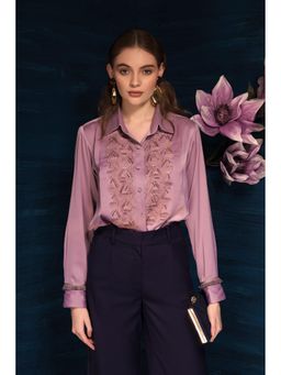 THE SILK LOVE - Trendy Rhombus Satin Crepe Shirt In Mauve