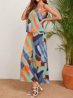 Outzidr - Blue Abstract Print Co-Ord Set