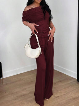 Outzidr - Maroon Off-Shoulder Co-Ord Set