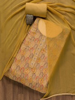 Koskii - Mustard Swarovski Crepe Unstitched Salwar Suit (Set of 3) (Set of Three)