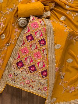 Koskii - Mustard Cutdana Georgette Unstitched Salwar Suit (Set of 3) (Set of Three)