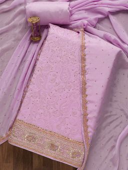 Koskii - Lavender Cutdana Georgette Embroidered Unstitched Salwar Suit (Set of 3) (Set of Three)