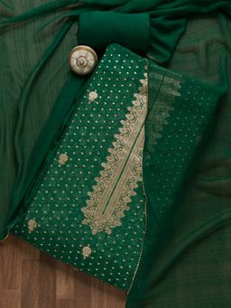 Koskii - Bottle Green Woven and Zari Work Tissue Unstitched Salwar Suit (Set of 3) (Set of Three)