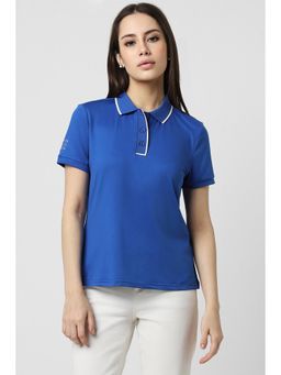 Van Heusen - Women Blue Solid Formal Polo Neck T-Shirt