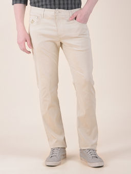 Cantabil - Men Beige Solid/Plain Viscose Rayon Casual Trouser